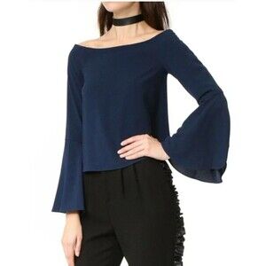 Bell sleeve long sleeve crop top blouse navy Size S
